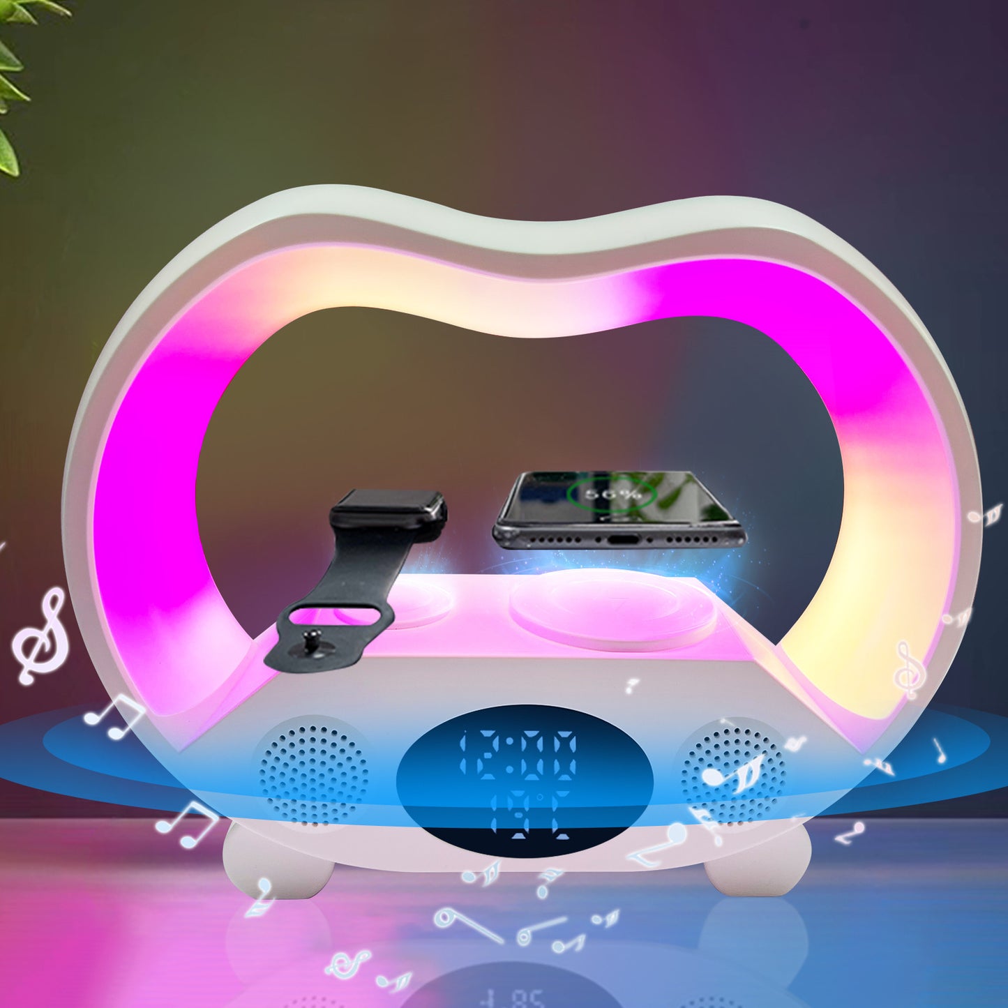 6-in-1 Wireless Charger & Smart LED Lamp | Bluetooth Speaker & Remote-Controlled Night Light