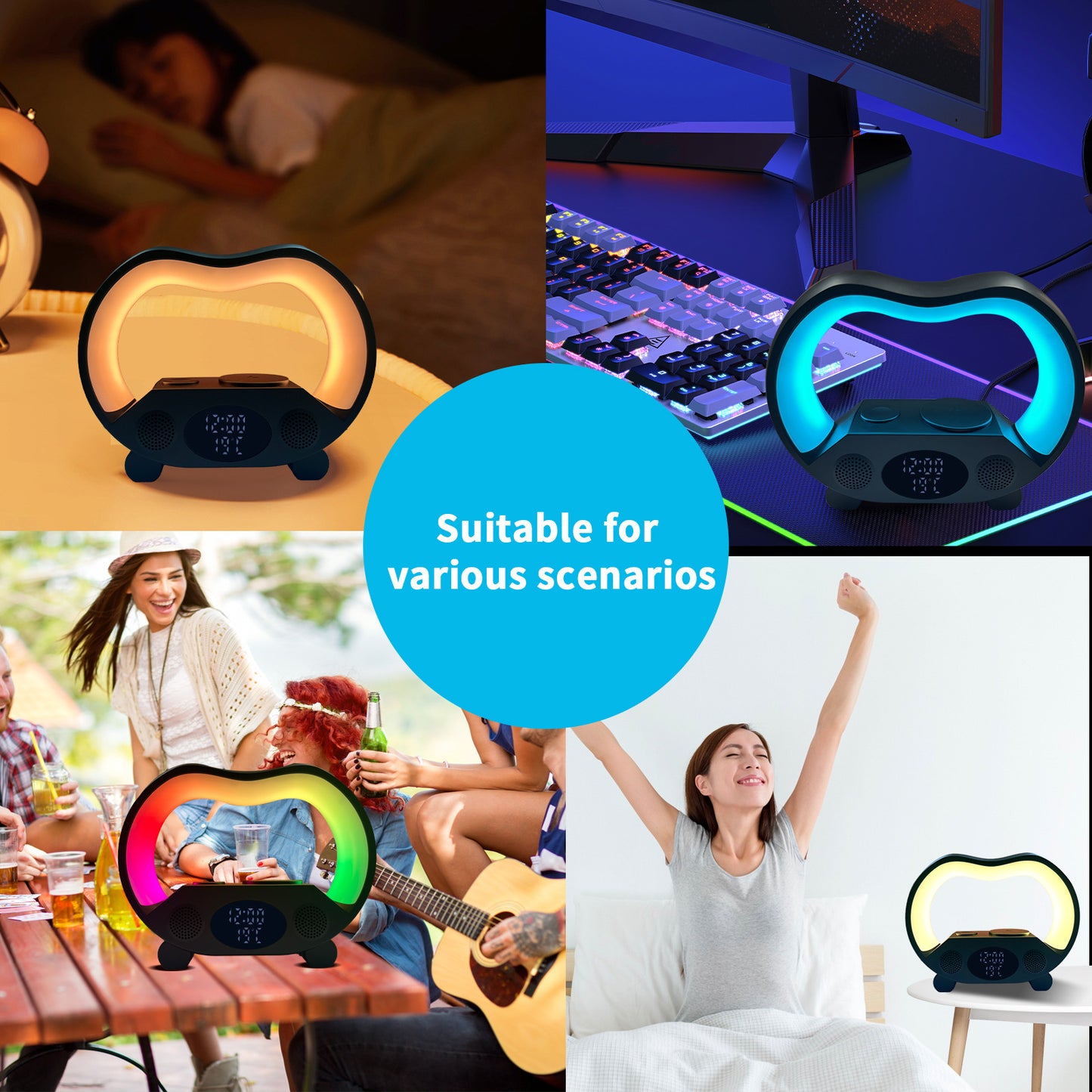 6-in-1 Wireless Charger & Smart LED Lamp | Bluetooth Speaker & Remote-Controlled Night Light